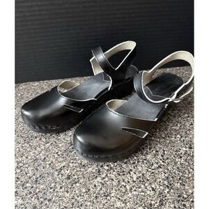 Sven Clogs 38 Black Leather Mary Jane Slingback Handmade Sweden Comfort USA Made
